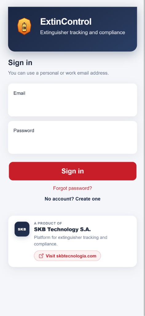 Captura de la app: inicio de sesión en ExtinControl.
